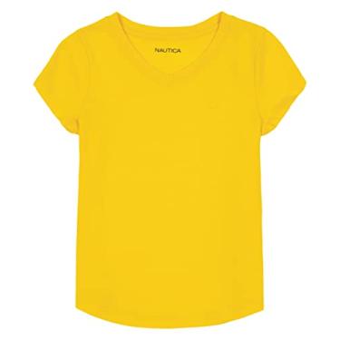 Imagem de Nautica Camiseta feminina de manga curta com gola V lisa, Milho, 6