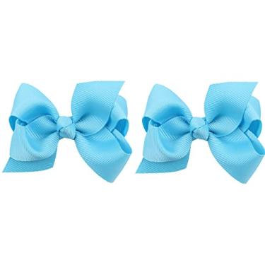 Imagem de ZOONAI 3 polegadas Baby Girl Hair Bows Boutique Hair Clip Teens Toddlers Hairpin Headwear - Conjunto de 2 (Azul céu)