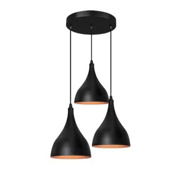 Imagem de Lustre Luminária Pendente de Teto Moderna Bivolt Gota Tripla Sala Cozinha Sala de Jantar Quarto Ilha Bancada Área Gourmet PReto e Cobre