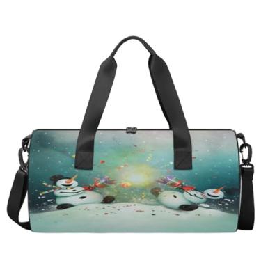 Imagem de Bolsa esportiva de viagem de Natal, boneco de neve, fogos de artifício, bolsa de ginástica esportiva masculina feminina bolsa de viagem esportiva 40 cm × 23 cm × 23 cm, bolsa esportiva de fim de