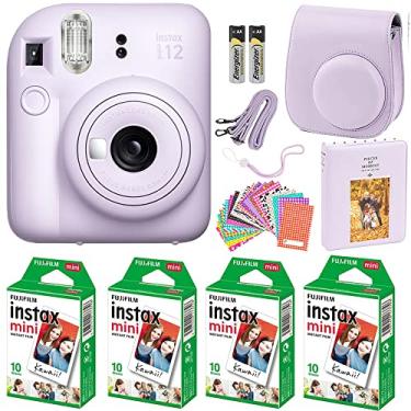 Imagem de Câmera instantânea Fujifilm Instax Mini 12 Azul-pastel com pacote econômico de filme (40 folhas) + acessórios incluindo alça de estojo de transporte de galáxia, álbum de fotos, adesivos (roxo)