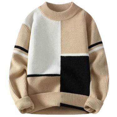Imagem de KANG POWER Suéter masculino quente outono inverno pulôver solto gola redonda suéter de malha, 23972 cáqui, Small