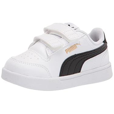 Imagem de PUMA Tênis infantil unissex Shuffle Hook and Loop, Puma Branco-puma Preto - Puma Team Gold, 2 Little Kid
