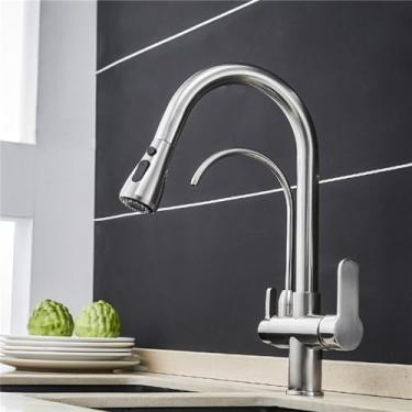 Imagem de Torneiras de cozinha para cozinha, torneira com filtro de água de três maneiras, misturador de pia, torneira de cozinha, 0195 escova de níquel, CHINA