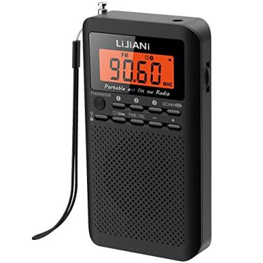 Imagem de Rádio portátil FM/AM/SW Transistor AA, alimentado por bateria com luz de fundo laranja e visor LCD, despertador digital, temporizador de sono, melhor recepção, melhor som de bolso, rádio de ondas