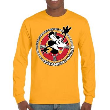 Imagem de Camiseta de manga comprida Steamboat Willie Life Preserver Funny Classic Cartoon Beach Vibe Mouse in a Lifebuoy Silly Retro, Amarelo, 3G