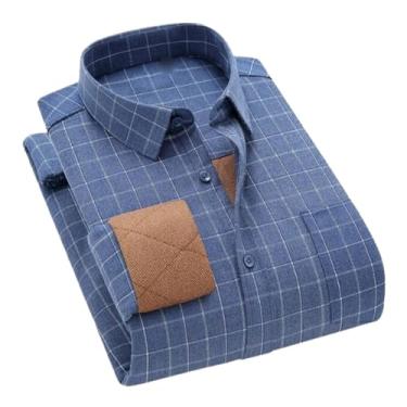 Imagem de Camisas masculinas quentes de lã acolchoadas de manga comprida, blusas confortáveis e grossas, botões de botão único para homens, Bn5655-01, M