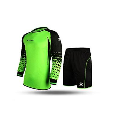 Imagem de KELME Uniforme de goleiro acolchoado, camisa e shorts de goleiro de futebol masculino, manga comprida juvenil com conjunto de calças, Green/Black, Small