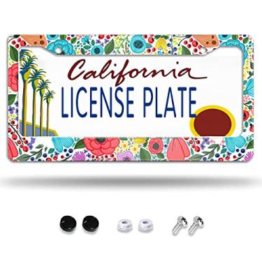 Imagem de Larkverk Moldura de placa de licença de flores boho, molduras de etiquetas de placas de carro de alumínio, molduras de placa de licença personalizadas para presente feminino, padrão dos EUA 30 x 15 cm