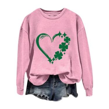 Imagem de Camiseta feminina St. Patricks Day St. Pattys Raglan verde St Patricks Top manga longa pulôver despojado, rosa, G