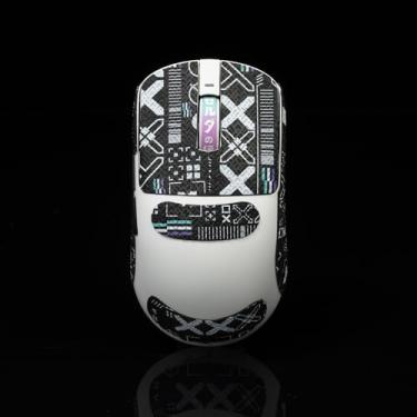 Imagem de Hokeyio Adesivo Gamer Mouse Grip Tape para VGN Dragonfly R1 Pro MAX VXE Antiderrapante Suck Sweat Pre Cut Easy Install Printsteam Preto Branco