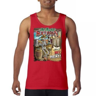 Imagem de Camiseta regata Hot Headed Saloon But its a Dry Heat Funny Skeleton Biker Beer Drinking Cowboy Skull Southwest masculina, Vermelho, 3G