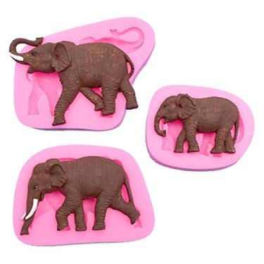 Imagem de Tone Fun 3 peças animal elefante mamãe papai bebê família para bolo faça você mesmo fondant assar biscoitos saboneteira chocolates 3D doces duros sobremesas velas cola gota decoração silicone molde