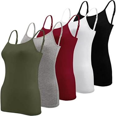 Imagem de BQTQ 5 peças de camiseta regata feminina com alças finas básicas, Preto, branco, cinza, verde militar, vermelho escuro, G