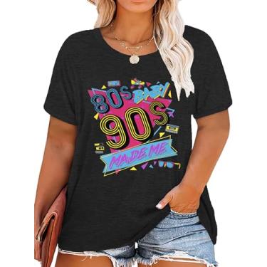 Imagem de QAUN Camiseta 80s Baby 90s Made Me: Camisetas femininas plus size dos anos 90 retrô nostalgia camiseta, Cinza-escuro, XXG Plus Size