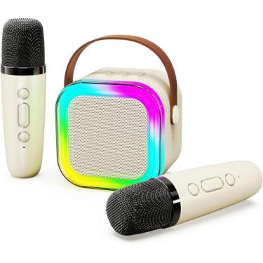 Imagem de Máquina de Karaoke Portátil com 2 Microfone Sem Fio, LucZeng Mini Alto-falante Bluetooth Portátil com Microfone Sem Fio,Presentes para Crianças Idade,Meninas,Adultos,Festa, Casa KTV,Ao Ar Livre,Viagem