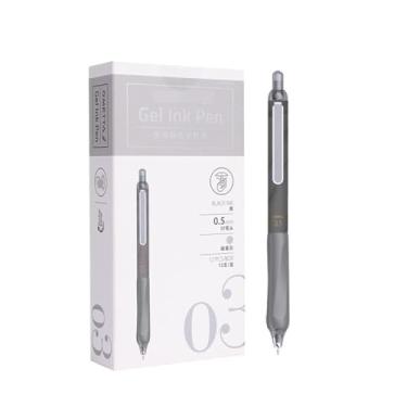 Imagem de Joucien Caneta neutra de pressão silenciosa de 0,5 mm, cabeça ST, tinta de secagem rápida, preta, caneta neutra - tubo único cinza carbono (12 tubos/caixa)