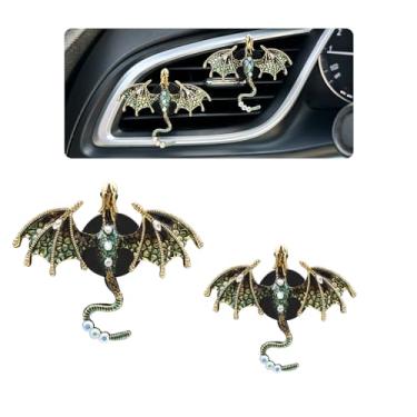 Imagem de ORIESSE Acessórios de carro verde 2 peças Bling Dragon Car Purificador de ar Clipes de Ventilação Bonito Liga Esmalte Verde Escuro Wyvern Clipe de Ventilação de Dragão Decorações de Carro Recarregável