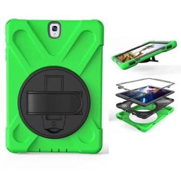 Imagem de Capa de silicone com suporte e alça de pulso giratória, segura para crianças, à prova de choque, para Samsung Galaxy Tab S3 SM-T820 T825 9,7 polegadas + caneta (verde)