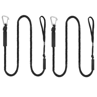 Imagem de SHIDOW Linhas de doca elástica premium para barco, corda de ancoragem, acessórios de barco para pontão, jet ski, caiaque, iate (clipe de aço inoxidável, preto 2 peças)