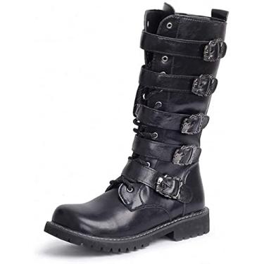 Imagem de Tebapi Couro Masculino Motocicleta Botas Longas Laterais Zíper À Prova D' Água Motociclista Equitação Punk Rock Dedo Redondo Cowboy Botas Táticas Do Exército Ocidental Preto Sapatos Masculinos com Cadarço 9.5
