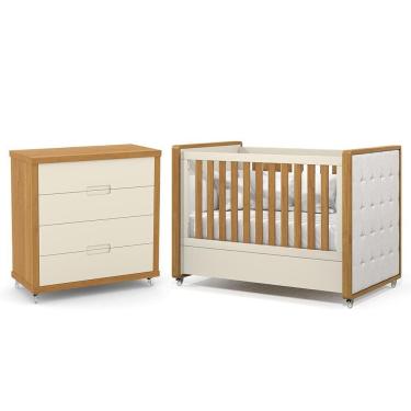 Imagem de Jogo de Quarto Infantil Tutto New Cômoda 4 Gavetas e Berço com Capitonê - Matic Móveis