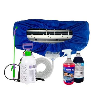 Imagem de Kit Limpeza Ar Condicionado 36 Mil Coletor Limpa Alumínio Bactericida 