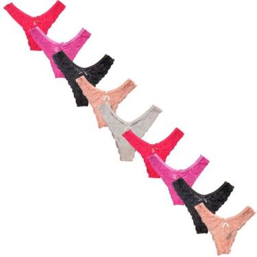 Imagem de Kit 9 Calcinha Rendada Adulto Fristyle Microfibra Fio Dental, G, Preto