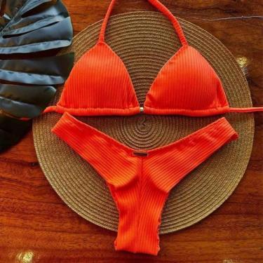 Imagem de Biquíni Feminino Fio Dental Bojo Removível Asa Delta Canelado Cortinin