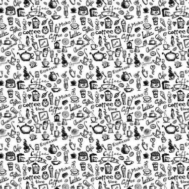Imagem de Papel De Parede Branco Com Desenhos Preto Café Espresso Chá - LRP