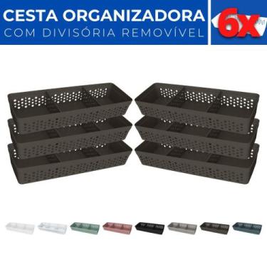 Imagem de Kit 6 Cesto Organizador Rattan c/ Divisória Removível 34x11 - Usual Ut