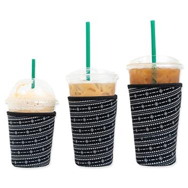 Imagem de Manga de café gelado Baxendale para copos de bebidas frias – Pacote com 3 – Mangas de neoprene para bebidas frias, reutilizáveis e compatíveis com Starbucks, Dunkin (3 pacotes Sm-Med-Lg, Diamond)
