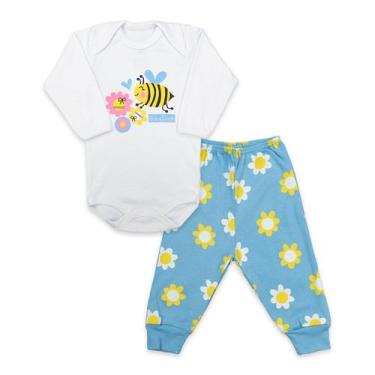 Imagem de Conjunto Body Bebê Manga Longa Estampado Abelhinha Branco - Baby Duck,