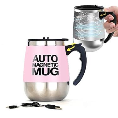 Imagem de daasigwaa Caneca de agitação automática - copo de aço inoxidável elétrico magnético recarregável para escritório/cozinha/viagem/café em casa/chá/chocolate quente/leite - 400 ml/382.7 g (rosa)
