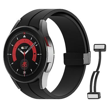 Imagem de MoKo Pulseiras compatíveis com Samsung Galaxy Watch 6/5/4 de 40 mm e 44 mm/Watch 6 Classic 43 mm e 47 mm/Watch 5 Pro 45 mm/Watch 4 Classic 42mm 46mm, pulseira de silicone de substituição de fivela magnética, preta