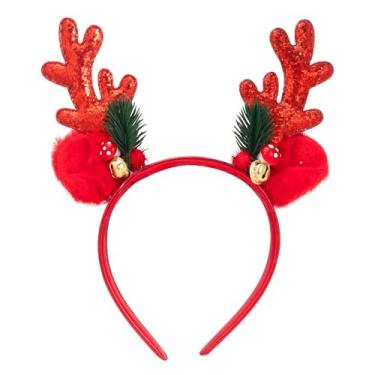 Imagem de Tiaras de Natal vermelhas com glíter, chifres de alce com sinos, acessórios de cabelo, presente de festa de fim de ano para mulheres, acessório de fantasia de meninas, suprimentos de festa de Natal