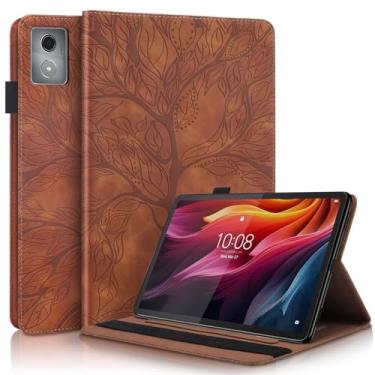 Imagem de TIPOYOROO Capa para Lenovo Tab M11 Plus/Lenovo Tab K11 Plus 11,45 polegadas 2024 PU capa protetora leve com suporte flip com faixa elástica e suporte de cartão - marrom
