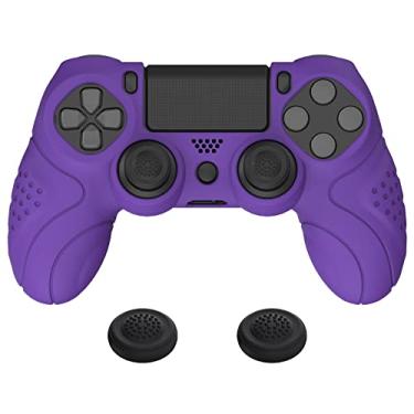 Imagem de PlayVital Guardian Edition Capa de silicone para controle ergonômico macio antiderrapante roxo para ps4, película protetora de borracha com tampas de joystick para controle ps4 Slim/Pro