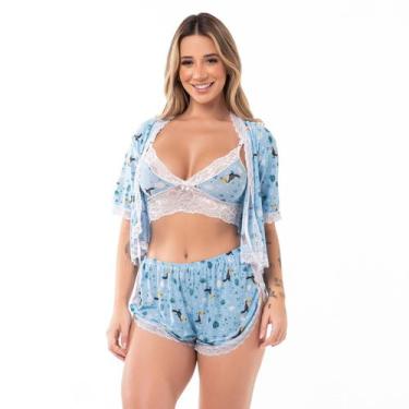 Imagem de Robe Feminino Liganete Short Doll Sexy - Noite Encanto Lingerie, G, Di