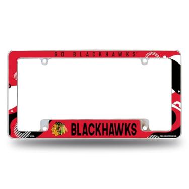 Imagem de Rico Industries NHL Hockey Chicago Blackhawks Wave 30,48 cm x 15,24 cm cromado moldura de placa automotiva para carro/caminhão/SUV