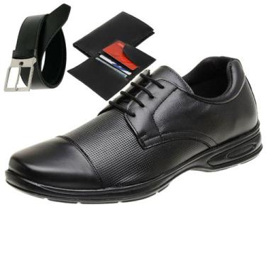 Imagem de Sapato Social Masculino Couro Ortopédico + Carteira + Cinto Casual - G