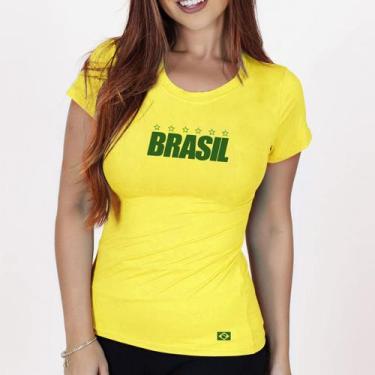 Imagem de Camisa Baby Look Blusa Camiseta Feminina do Brasil Copa Bandeira Mulhe