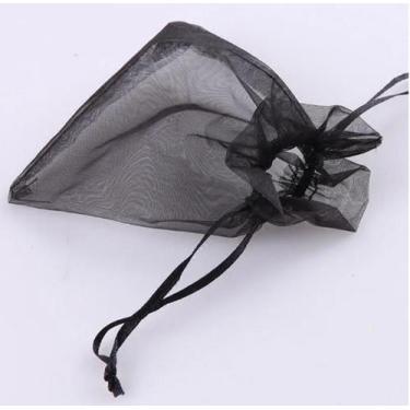 Imagem de 100 Saquinhos de organza preto 7x9  fita cetim lembrancinha - OKABOX