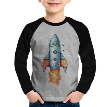 Imagem de Camiseta Raglan Infantil Foguete Manga Longa - Foca na Moda, Cinza, Pr