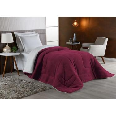 Imagem de Coberdrom Solteiro Dupla Face - Sherpa com Manta Coral Fleece Vinho - 