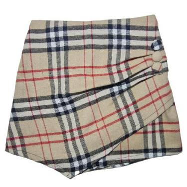 Imagem de Short Saia Infantil Flanelado Xadrez - 2L Kids, Bege, Xadrez, 14