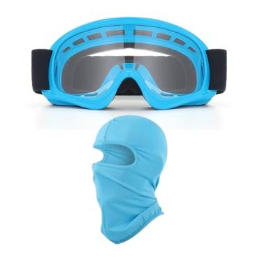 Imagem de LJDJ Óculos infantis de motocross para quadriciclo para motocicletas off-road com proteção solar UV balaclava cobertura facial completa (lente azul/transparente)