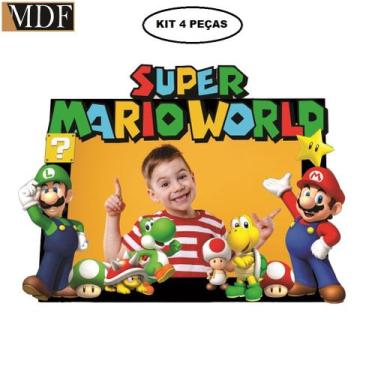 Imagem de Porta Retrato Infantil 3d Mario Word Fotos 10x15 Kit 4 Un. Aniversário