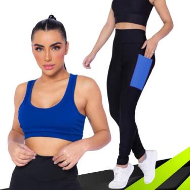Imagem de Kit conjunto TOP ALÇA MÉDIA bojo + CALÇA LEGGING BOLSOS Feminino Acade