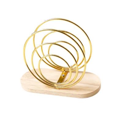 Imagem de ＫＬＫＣＭＳ Porta-guardanapo, organizador dispensador de guardanapo, presente vertical de arte em ferro, suporte de papel toalha, dispensador de tecido para, Ouro, Círculo